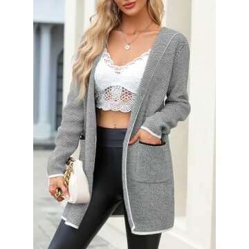 Sidefeel Oversized Knit Cardigan with Hood for Women