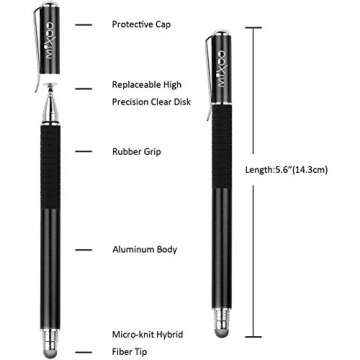 Mixoo Capacitive Stylus Pen,(Disc and Fiber Tip 2-in-1 Series) High Sensitivity and Precision,Stylus...