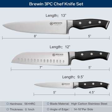 Brewin 3PC Chef Knife Set - High Carbon Steel