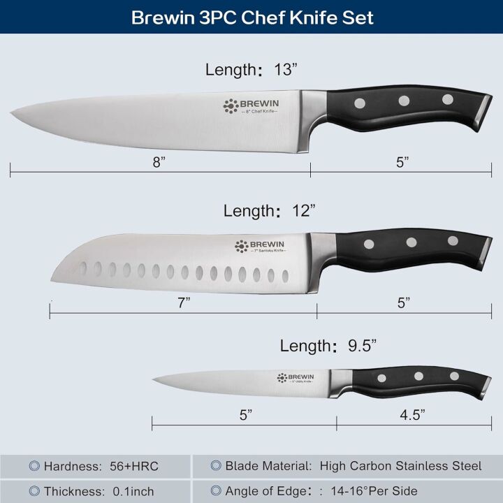 Brewin 3PC Chef Knife Set - High Carbon Steel