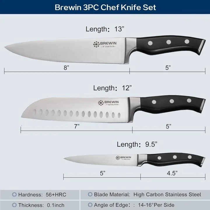 Brewin 3PC Chef Knife Set - High Carbon Steel