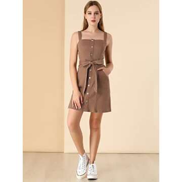 Allegra K Women's Adjustable Strap Denim Overall Dress