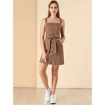 Allegra K Women's Adjustable Strap Denim Overall Dress