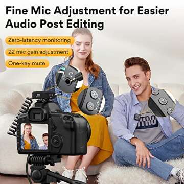 MAONO Compact Wireless Lavalier Microphone, 2.4GHz Dual Lapel Mics with Real-time Monitoring and 22-Level Gain Adjustment for Interview, Vlogging, Live Streaming, Phone, Camera (WM820 A2)