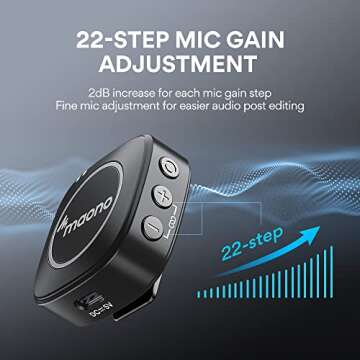 MAONO Compact Wireless Lavalier Microphone, 2.4GHz Dual Lapel Mics with Real-time Monitoring and 22-Level Gain Adjustment for Interview, Vlogging, Live Streaming, Phone, Camera (WM820 A2)