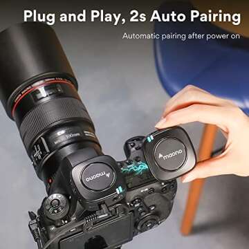 MAONO Compact Wireless Lavalier Microphone, 2.4GHz Dual Lapel Mics with Real-time Monitoring and 22-Level Gain Adjustment for Interview, Vlogging, Live Streaming, Phone, Camera (WM820 A2)