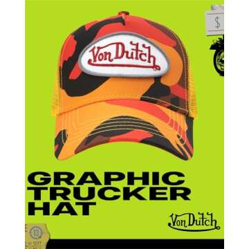 Von Dutch Monogram Trucker Cap - Retro Snapback Cap for Men and Women - Adjustable Snap Fit Panel, M...