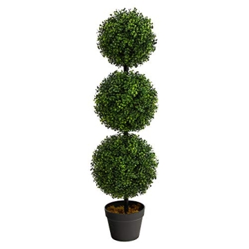 Nearly Natural 3ft Artificial Triple Boxwood Topiary Tree