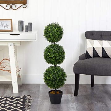 Nearly Natural 3ft Artificial Triple Boxwood Topiary Tree