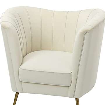 HULALAHOME Modern Velvet Barrel Chair Accent Armchair with Golden Legs for Living Room Bedroom Home Office, Channel Tufted Backrest Club Chair, Ivory Set of 2