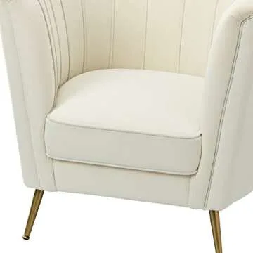 HULALAHOME Modern Velvet Barrel Chair Accent Armchair with Golden Legs for Living Room Bedroom Home Office, Channel Tufted Backrest Club Chair, Ivory Set of 2