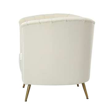 HULALAHOME Modern Velvet Barrel Chair Accent Armchair with Golden Legs for Living Room Bedroom Home Office, Channel Tufted Backrest Club Chair, Ivory Set of 2