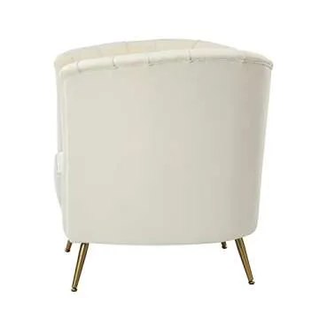 HULALAHOME Modern Velvet Barrel Chair Accent Armchair with Golden Legs for Living Room Bedroom Home Office, Channel Tufted Backrest Club Chair, Ivory Set of 2