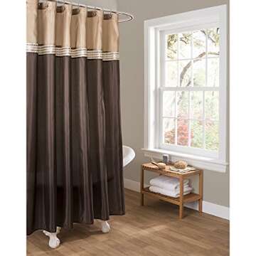 Lush Decor Terra Color Block Shower Curtain Fabric Striped Neutral Bathroom Decor, 72" W x 72" L, Br...