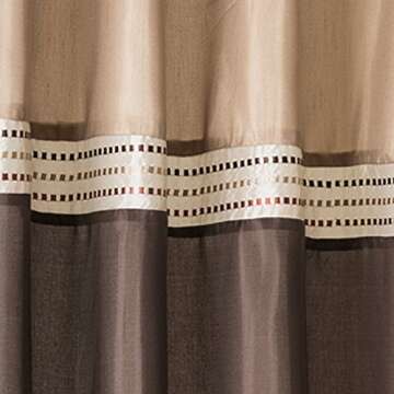 Lush Decor Terra Color Block Shower Curtain Fabric Striped Neutral Bathroom Decor, 72" W x 72" L, Brown & Beige