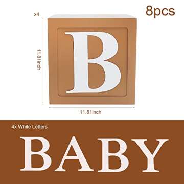 Teddy Bear Baby Shower Boxes Decorations, 4pcs Brown Baby Shower Blocks with Letters, Stereoscopic B...