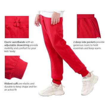 JIAHONG Kids Fleece Sweatpants Soft Brushed Joggers Pants Drawstring Casual Plain Sweatpants for Boys or Girls 3-12Y(red, xs(3-4y)
