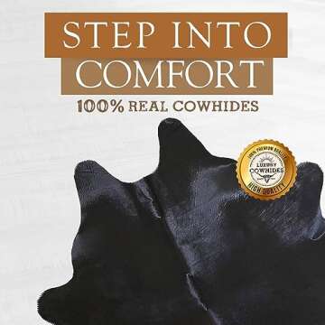 Sunshine Cowhides 100% Genuine Black Cowhide Rug - Luxurious Cow Rug for Bedroom, Kitchen, Living Room, and Home Decor - A Masterpiece of Style and Functionality for Interior Spaces - Large (6x6-7ft)