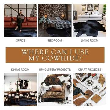 Sunshine Cowhides 100% Genuine Black Cowhide Rug - Luxurious Cow Rug for Bedroom, Kitchen, Living Room, and Home Decor - A Masterpiece of Style and Functionality for Interior Spaces - Large (6x6-7ft)