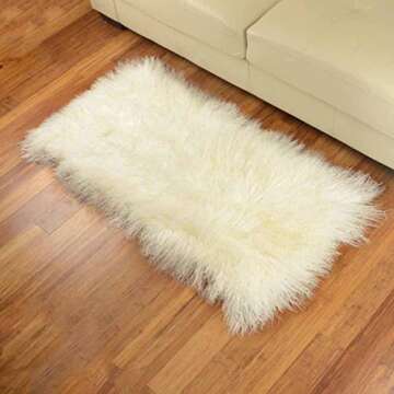 2' x 4' Tibetan/Mongolian Lamb Fur Rug Natural White by C.F Inspirations, LLC