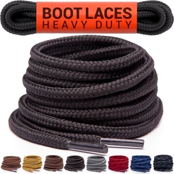 Miscly Round Boot Laces [1 Pair] Heavy Duty and Durable Shoelaces for Boots, Work Boots & Hiking Sho...