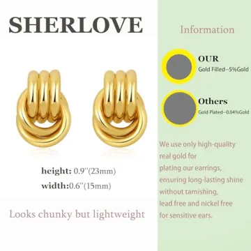 SHERLOVE Gold Plated Double Knot Earrings for Women