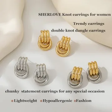 SHERLOVE Gold Plated Double Knot Earrings for Women