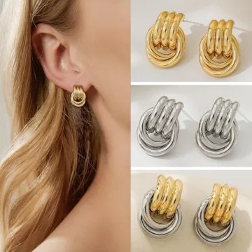 SHERLOVE Gold Plated Double Knot Earrings for Women