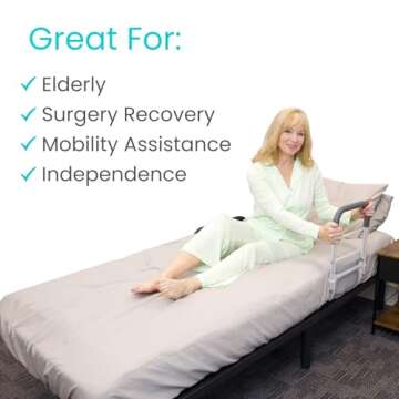 Vive Bed Rail - Compact Assist Railing for Elderly Seniors, Handicap - Standing Bar Handle with Fall Prevention Guard - Adjustable Bedrail Cane fits King, Queen, Full, Twin - Stability Grab Bar