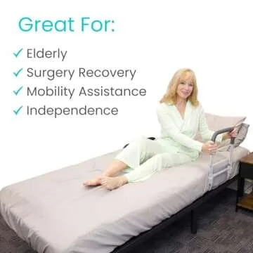 Vive Bed Rail - Compact Assist Railing for Elderly Seniors, Handicap - Standing Bar Handle with Fall Prevention Guard - Adjustable Bedrail Cane fits King, Queen, Full, Twin - Stability Grab Bar