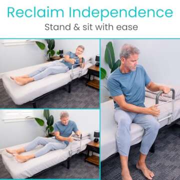 Vive Bed Rail - Compact Assist Railing for Elderly Seniors, Handicap - Standing Bar Handle with Fall Prevention Guard - Adjustable Bedrail Cane fits King, Queen, Full, Twin - Stability Grab Bar