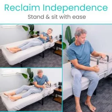 Vive Bed Rail - Compact Assist Railing for Elderly Seniors, Handicap - Standing Bar Handle with Fall Prevention Guard - Adjustable Bedrail Cane fits King, Queen, Full, Twin - Stability Grab Bar