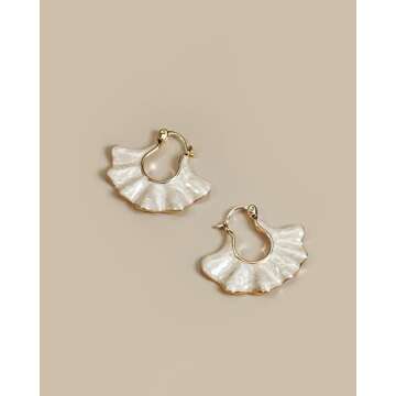 Statement Earrings for Women, Gold Dangle Earrings, Gold Statement Earrings, Pearl Earrings, Gold Earrings, Earrings Dangle, Gold Hoop Earrings for Women, Fan Shape Earrings from SNGIA, Earrings