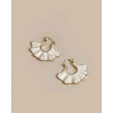 Statement Earrings for Women, Gold Dangle Earrings, Gold Statement Earrings, Pearl Earrings, Gold Earrings, Earrings Dangle, Gold Hoop Earrings for Women, Fan Shape Earrings from SNGIA, Earrings