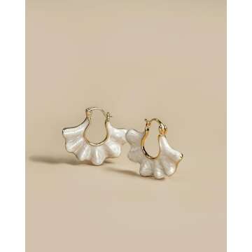 Statement Earrings for Women, Gold Dangle Earrings, Gold Statement Earrings, Pearl Earrings, Gold Earrings, Earrings Dangle, Gold Hoop Earrings for Women, Fan Shape Earrings from SNGIA, Earrings