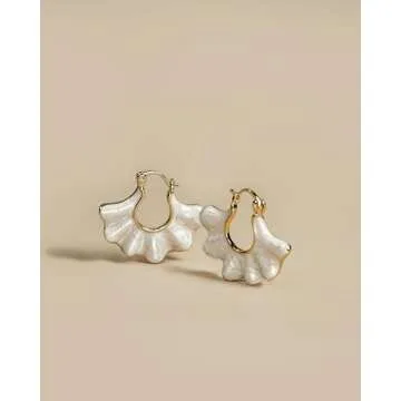 Statement Earrings for Women, Gold Dangle Earrings, Gold Statement Earrings, Pearl Earrings, Gold Earrings, Earrings Dangle, Gold Hoop Earrings for Women, Fan Shape Earrings from SNGIA, Earrings