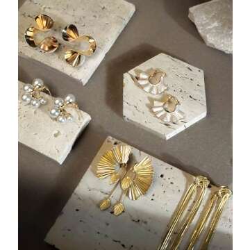 Statement Earrings for Women, Gold Dangle Earrings, Gold Statement Earrings, Pearl Earrings, Gold Earrings, Earrings Dangle, Gold Hoop Earrings for Women, Fan Shape Earrings from SNGIA, Earrings