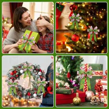 5 Rolls Christmas Wired Edge Ribbons 2.5 Inch Wide 30 Yards Wave Point Ribbon for DIY Christmas Wreaths Bows Wrapping Present Crafts Decoration