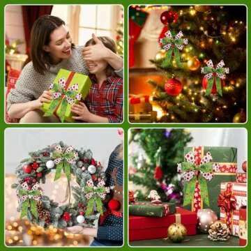 5 Rolls Christmas Wired Edge Ribbons 2.5 Inch Wide 30 Yards Wave Point Ribbon for DIY Christmas Wreaths Bows Wrapping Present Crafts Decoration