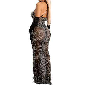 Sexy V Neck Rhinestone Bodycon Maxi Dress for Women