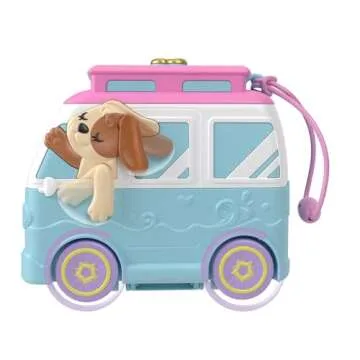 Polly Pocket Dolls & Playset, Seaside Puppy Ride Compact with 11 Accessories, Travel Toy with Fidget Exterior