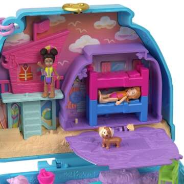 Polly Pocket Dolls & Playset, Seaside Puppy Ride Compact with 11 Accessories, Travel Toy with Fidget Exterior