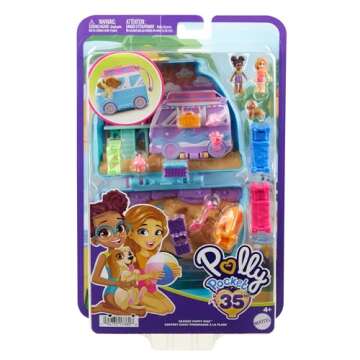 Polly Pocket Dolls & Playset, Seaside Puppy Ride Compact with 11 Accessories, Travel Toy with Fidget Exterior