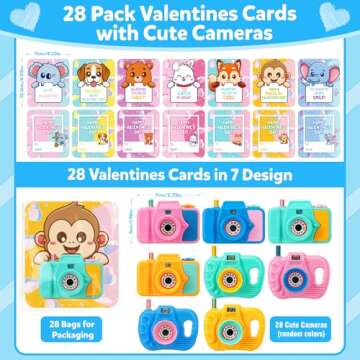 28 Pack Valentines Day Cards for Kids School - Mini Camera Viewers with Greeting Cards, Valentines D...
