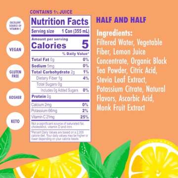 Swoon Half Unsweetened Iced Tea & Half Lemonade - Low Carb, Gluten Free, Keto & Paleo-Friendly - Natural Lemon Juice Concentrate and Organic Black Tea Sweetened by Monk Fruit and Stevia (Pack of 12)