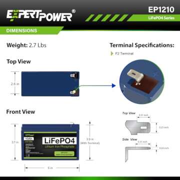 ExpertPower 12V 10Ah Lithium LiFePO4 Deep Cycle Battery
