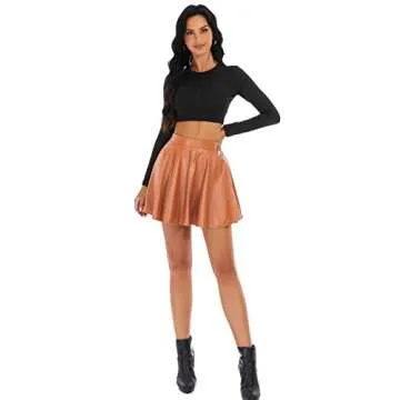 DingCo Women's Brown Faux Leather Mini Pleated Skirt