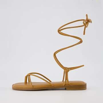 CUSHIONAIRE Women's Virtue lace up sandal +Memory Foam, Wide Widths Available, Tan 7.5