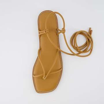 CUSHIONAIRE Women's Virtue lace up sandal +Memory Foam, Wide Widths Available, Tan 7.5