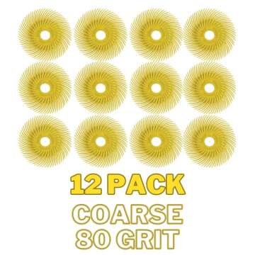 Dedeco Sunburst Radial Bristle Discs – 2" Coarse 80 Grit Rotary Tool Accessories, 12 Pack